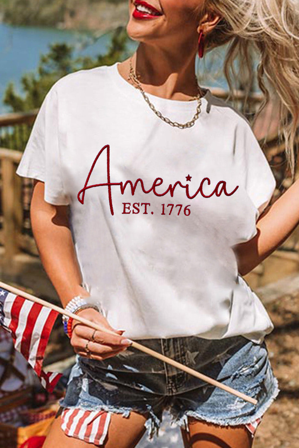 L1fe & Ranch - Women's America EST.1776 Embroidered Graphic Tee