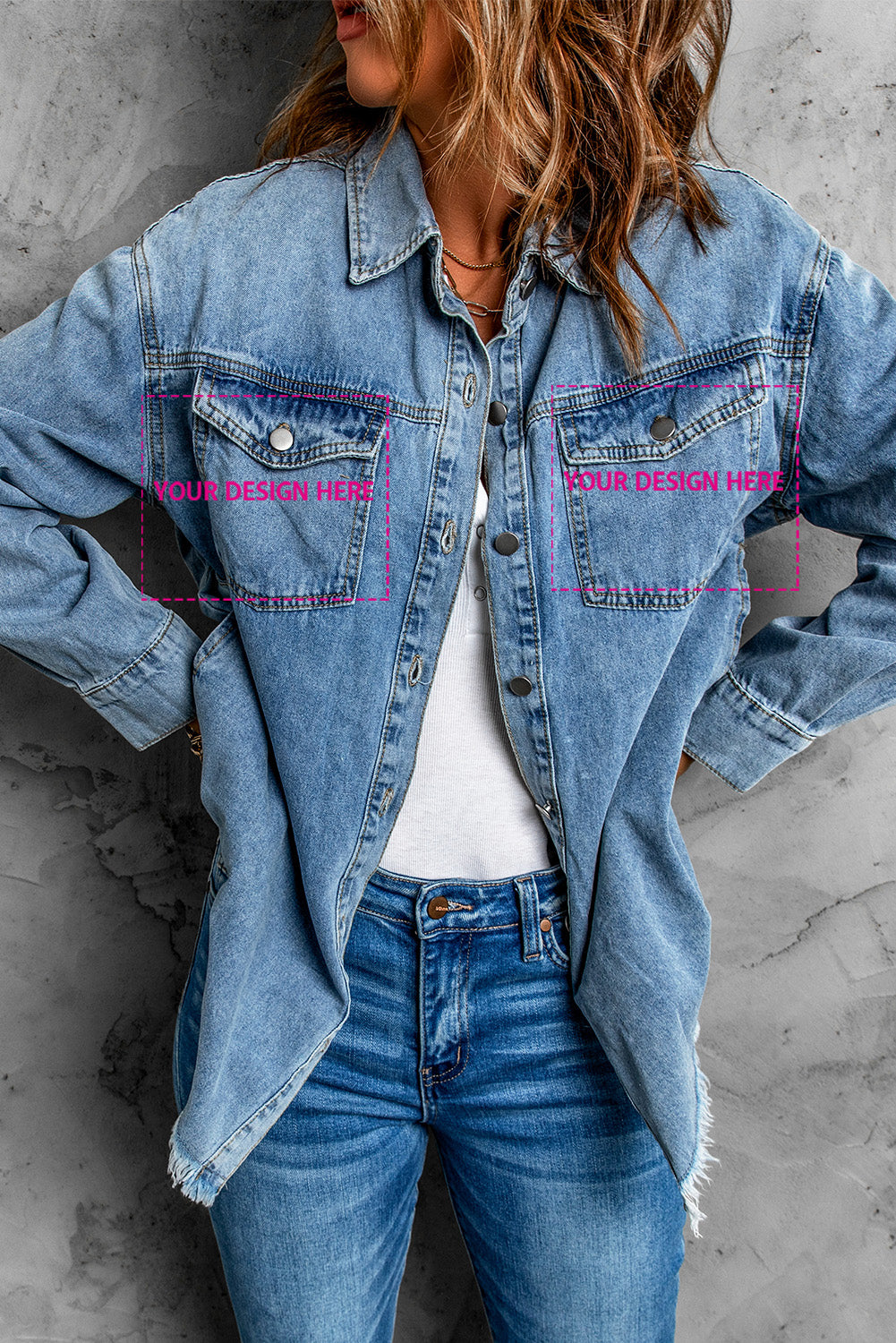 L1fe & Ranch - Women's Pocket Raw Hem Buttoned Denim Jacket