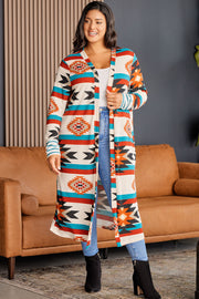 L1fe & Ranch - Women's Plus Size Geometric Print Open Front Long Cardigan